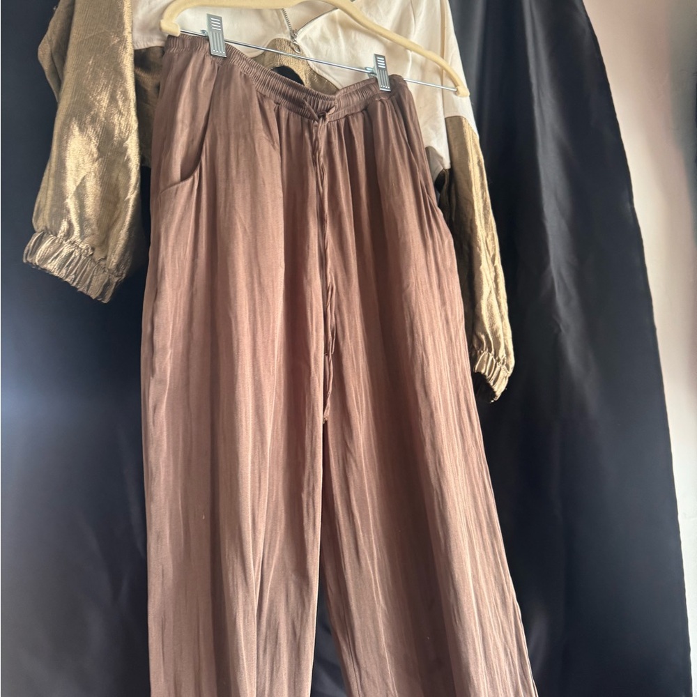 Zara deep olive satin draw string pant - Picture 4 of 5